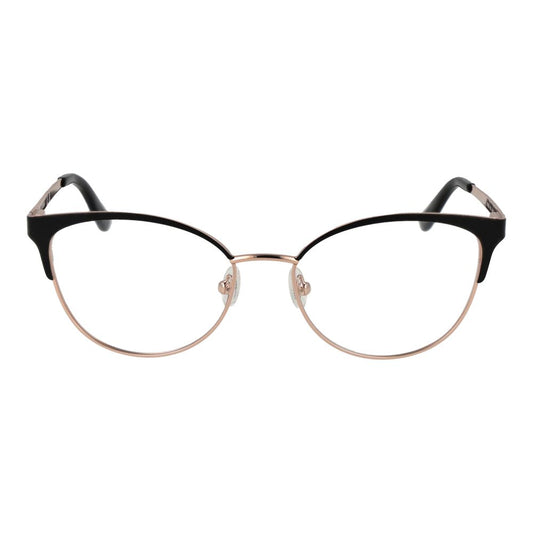 Guess Gold Women Glasses Frame, full-rim browline metal design with gold finish, featuring demo plastic lenses and spring hinge for women.