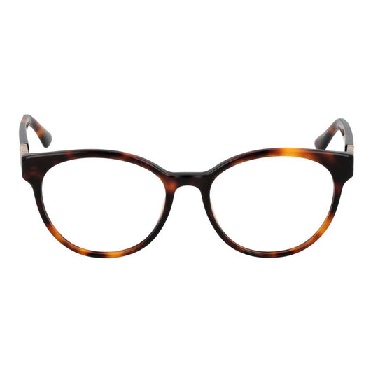 Guess Brown Women Glasses Frame in butterfly style, full-rim design, brown plastic frame with demo lenses, measuring 53mm width.