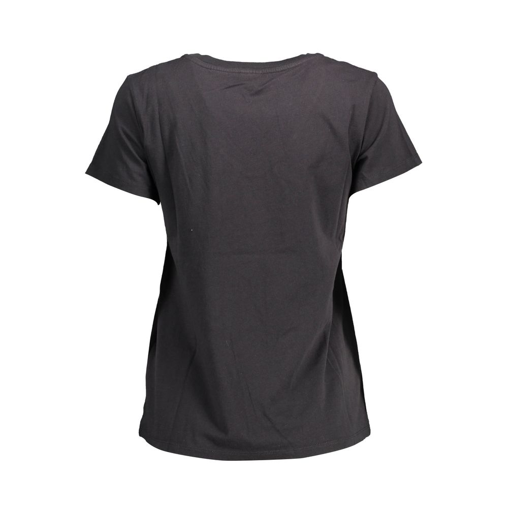 Back view of Levi's Black Cotton Women T-Shirt crafted from organic cotton, featuring short sleeves and a versatile black color.