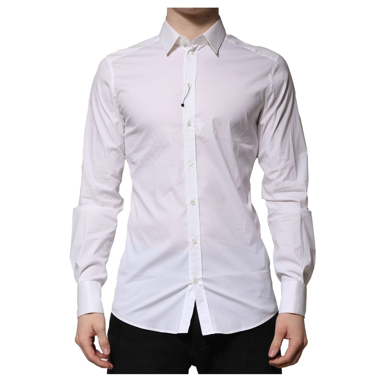 Dolce & Gabbana White Cotton Long Sleeves GOLD Formal Shirt