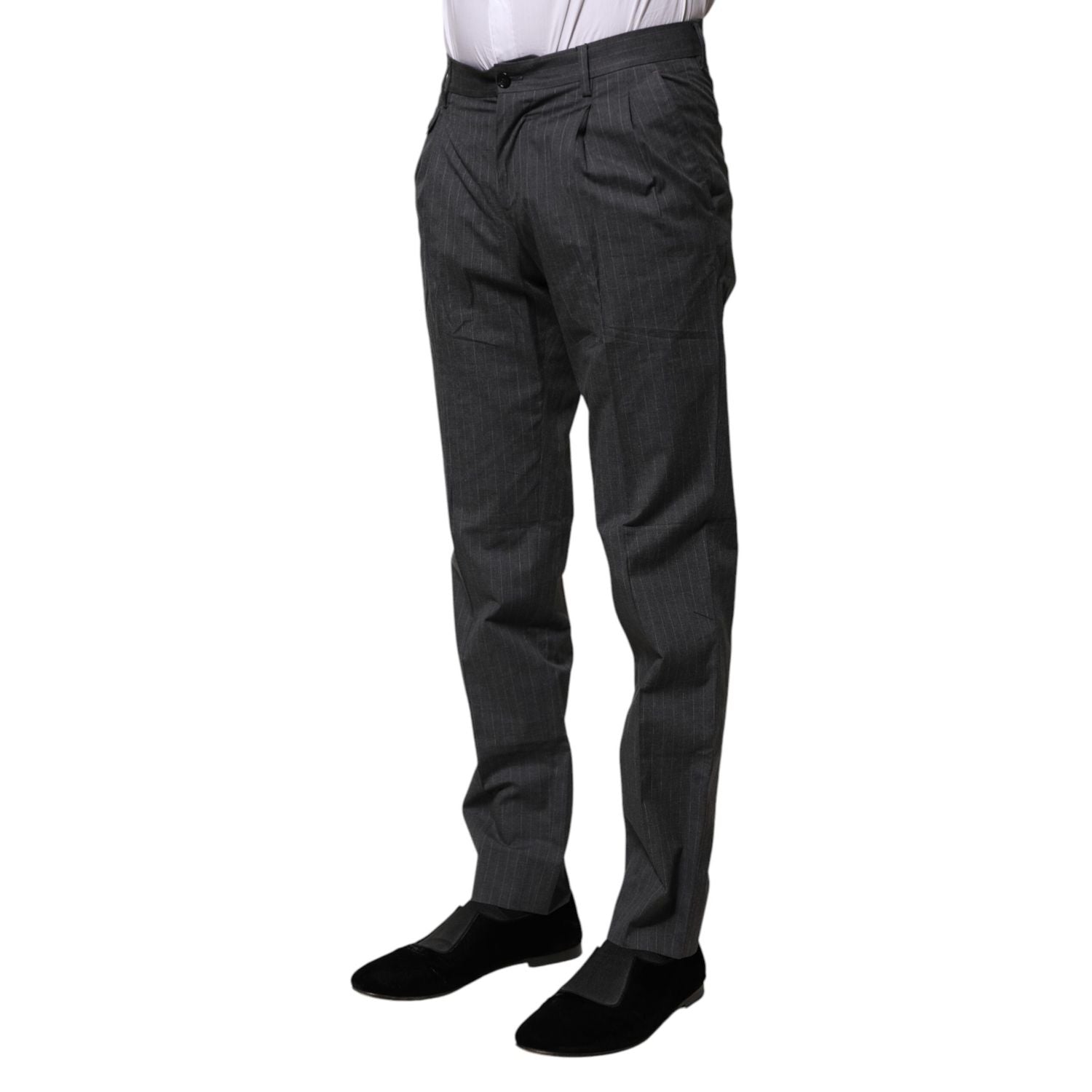 Dolce & Gabbana Gray Striped Cotton Formal Pants
