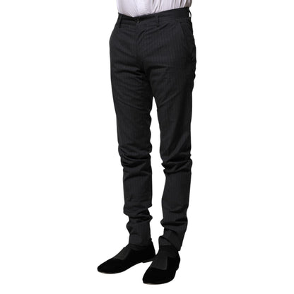 Dolce & Gabbana Gray Striped Cotton Formal Pants