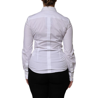 Dolce & Gabbana White Cotton Collared Long Sleeves Blouse Top