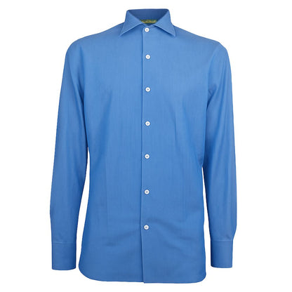 Alt Tag: Made in Italy Blue Cotton Men's Shirt with button closure and long sleeves, showcasing Italian craftsmanship and luxury fabric.