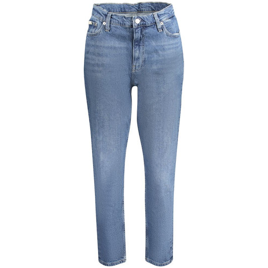 Calvin Klein Blue Cotton Women Jeans with vintage washed effect and five-pocket design, made with 20% recycled cotton.