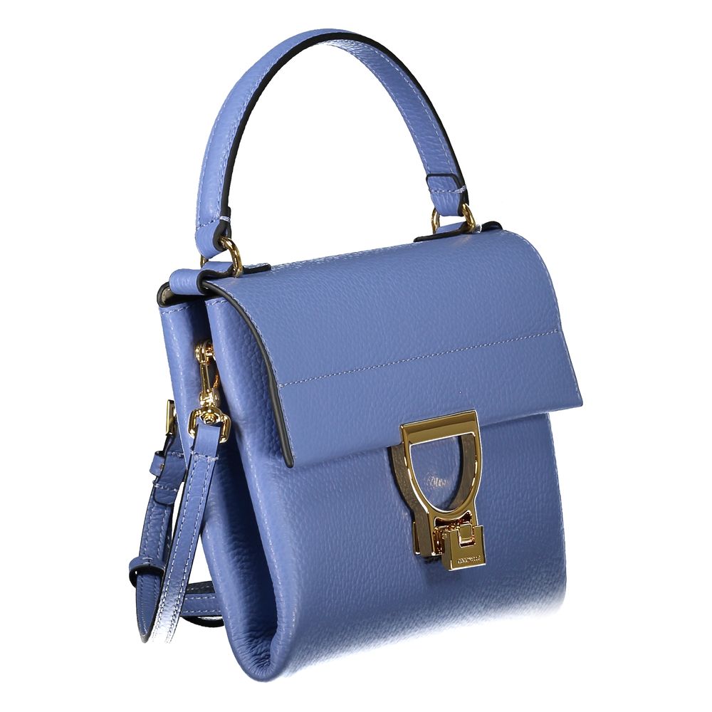 Coccinelle Light Blue Leather Women Handbag with twist closure and adjustable strap