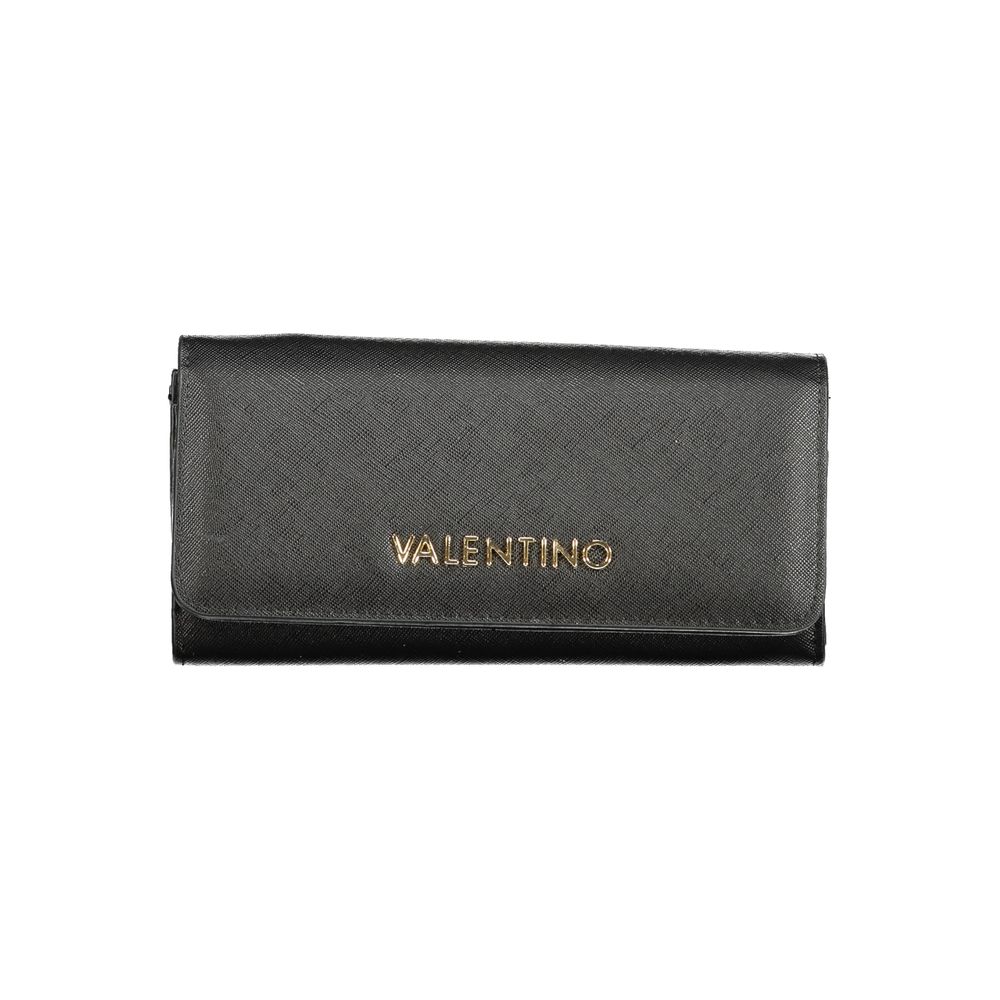 Mario Valentino Black Polyethylene Wallet with logo, features 3 compartments, coin purse, card slots, zip and automatic closure.