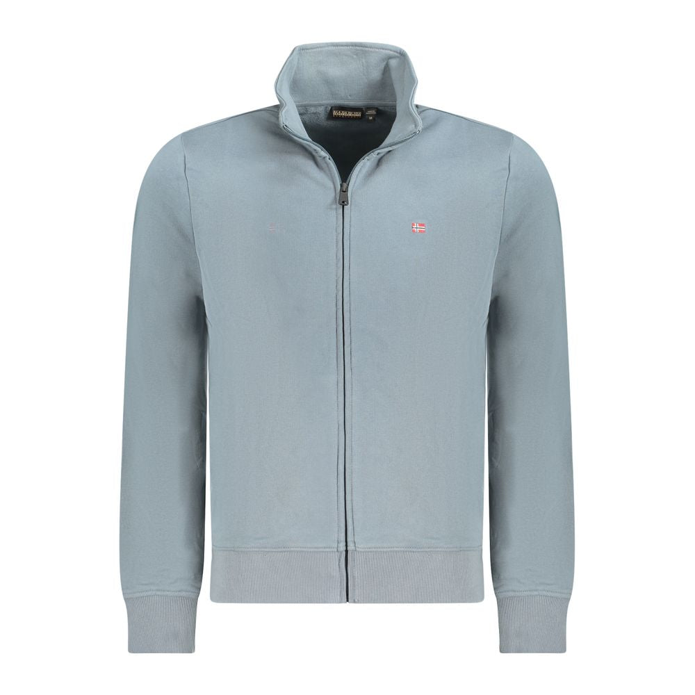 Napapijri Gray Cotton Men Sweater with zip front and logo embroidery, perfect for casual style and everyday comfort.