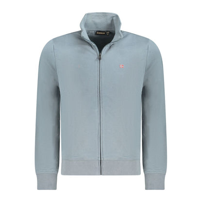 Napapijri Gray Cotton Men Sweater with zip front and logo embroidery, perfect for casual style and everyday comfort.