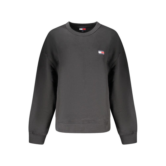 Tommy Hilfiger Black Cotton Women Sweater with iconic logo embroidery, eco-conscious 95% regenerative cotton, brushed texture for comfort.