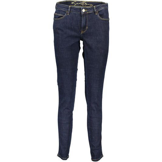 Guess Jeans Blue Cotton Women Jeans mid-rise skinny eco-friendly with recycled cotton, urban chic style, luxury Guess logo.