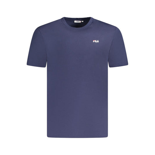 Fila Blue Cotton Men T-Shirt, showcasing an iconic design with bold logo, made from 100% organic cotton for comfort and sustainability.