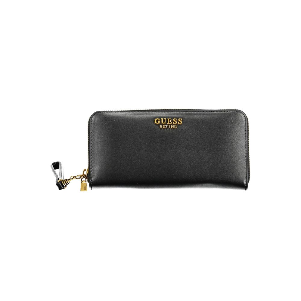 Guess Jeans Black Polyethylene Women Wallet with zip closure and compartments, perfect for modern fashion enthusiasts.