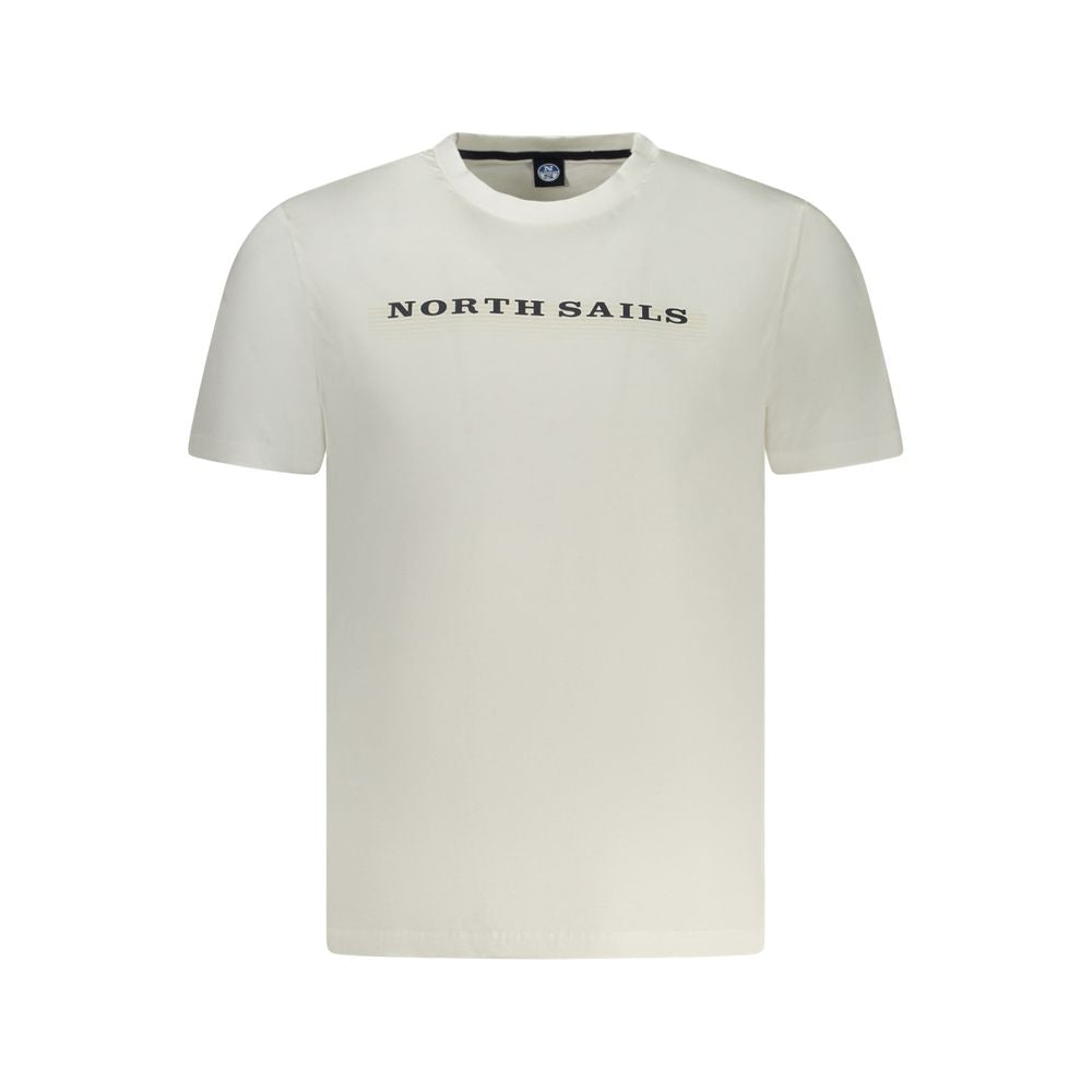North Sails White Cotton Men T-Shirt with logo and crew neck design, crafted from 100% cotton for breathable comfort.