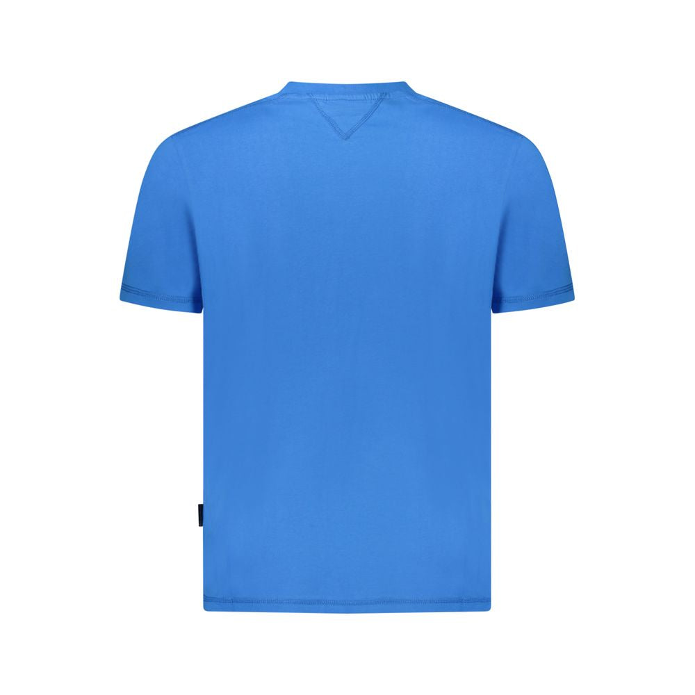 Napapijri Blue Cotton Men T-Shirt back view showcasing relaxed fit and premium organic cotton in vibrant blue.