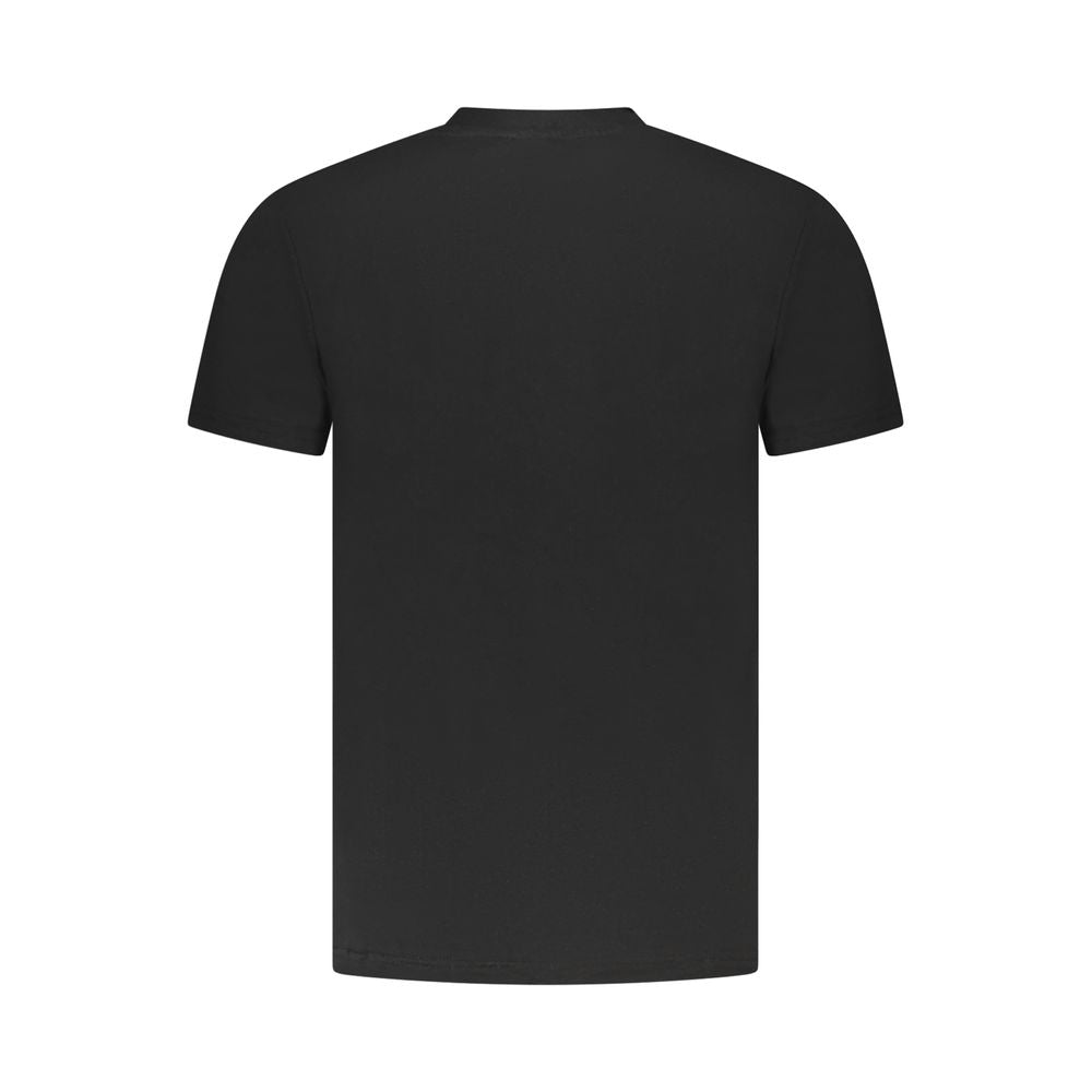 Back view of Cavalli Class Black Cotton Men T-Shirt with crew neck and short sleeves, showcasing casual luxury and comfort.