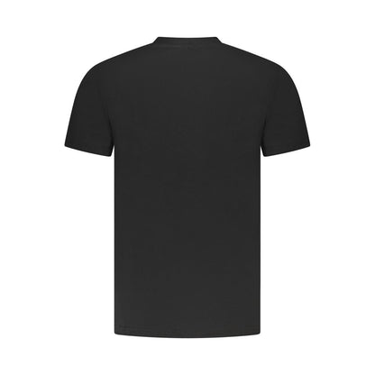 Back view of Cavalli Class Black Cotton Men T-Shirt with crew neck and short sleeves, showcasing casual luxury and comfort.