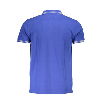 Back view of Cavalli Class Blue Cotton Men Polo Shirt with embroidered details