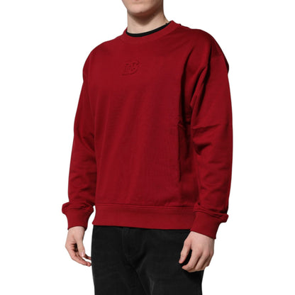Dolce & Gabbana Red Embossed Logo Cotton Crew Neck Sweater