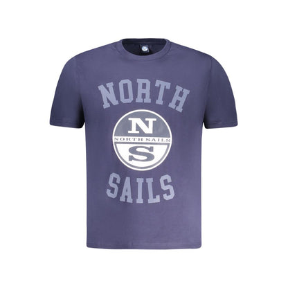 North Sails Blue Cotton Men T-Shirt with bold logo and short sleeves, crew-neck design, made from 100% cotton for comfort and durability.