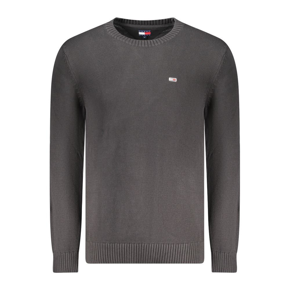 Tommy Hilfiger Black Cotton Men Sweater with logo embroidery, 100% cotton, perfect for casual wear and layering, snug fit, modern style.
