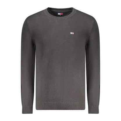Tommy Hilfiger Black Cotton Men Sweater with logo embroidery, 100% cotton, perfect for casual wear and layering, snug fit, modern style.