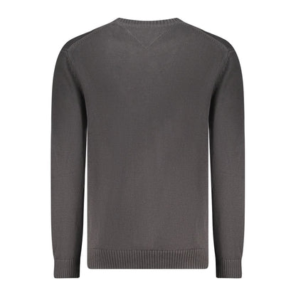 Tommy Hilfiger Black Cotton Men Sweater, back view showcasing craftsmanship and sleek design with iconic logo details for modern style.