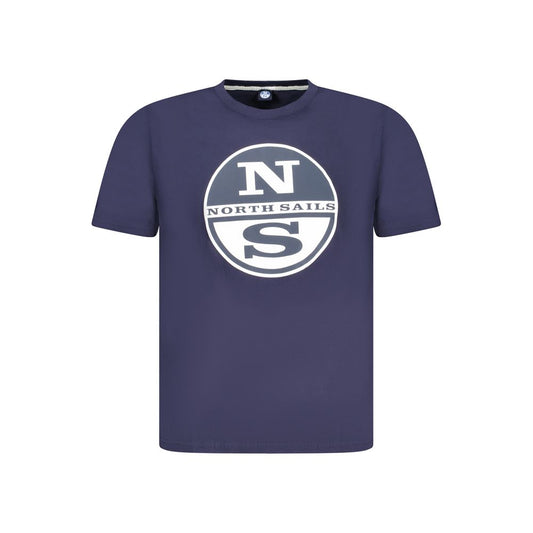 North Sails Blue Cotton Men T-Shirt with logo, short sleeves, and crew neck
