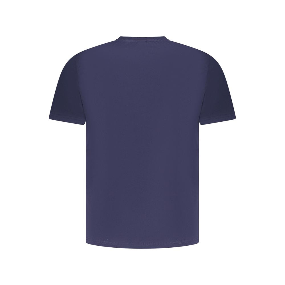 Back view of North Sails Blue Cotton Men T-Shirt showcasing solid blue color and short sleeves.