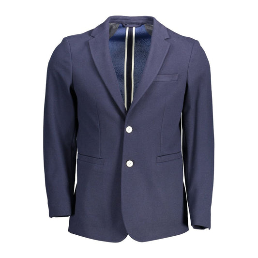 Gant Blue Cotton Men Jacket featuring a classic slim fit with a 2-button closure, ideal for elevating modern style.