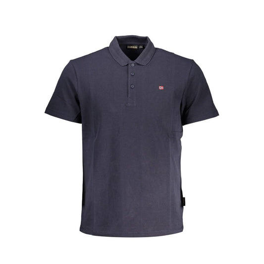 Napapijri Blue Cotton Men Polo Shirt with embroidered logo and short sleeves, showcasing a stylish and comfortable design for modern men.