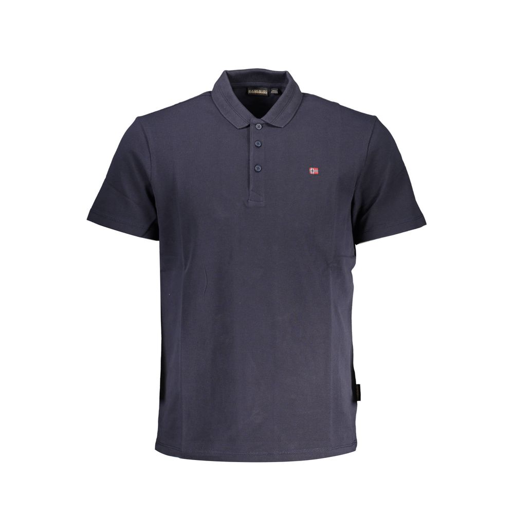 Napapijri Blue Cotton Men Polo Shirt with embroidered logo and three-button placket, showcasing casual elegance and premium quality.