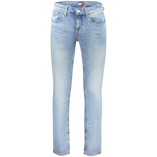 Tommy Hilfiger Blue Cotton Men Jeans with slim fit and chic washed effect, crafted for comfort with a cotton, elastane, and polyester blend.
