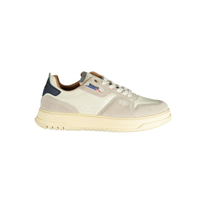 Blauer White Polyethylene Men Sneaker with sleek design and contrasting details, featuring a removable insole and Blauer logo for style and comfort.