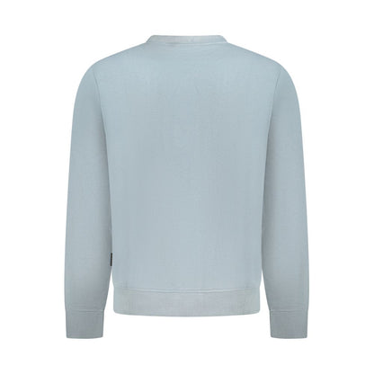Back view of Napapijri Gray Cotton Men Sweater featuring crew neck and subtle embroidery, crafted for comfort and luxury.