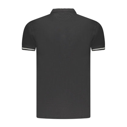 Cavalli Class Black Cotton Men Polo Shirt with signature embroidery and contrast-detail buttons, back view.