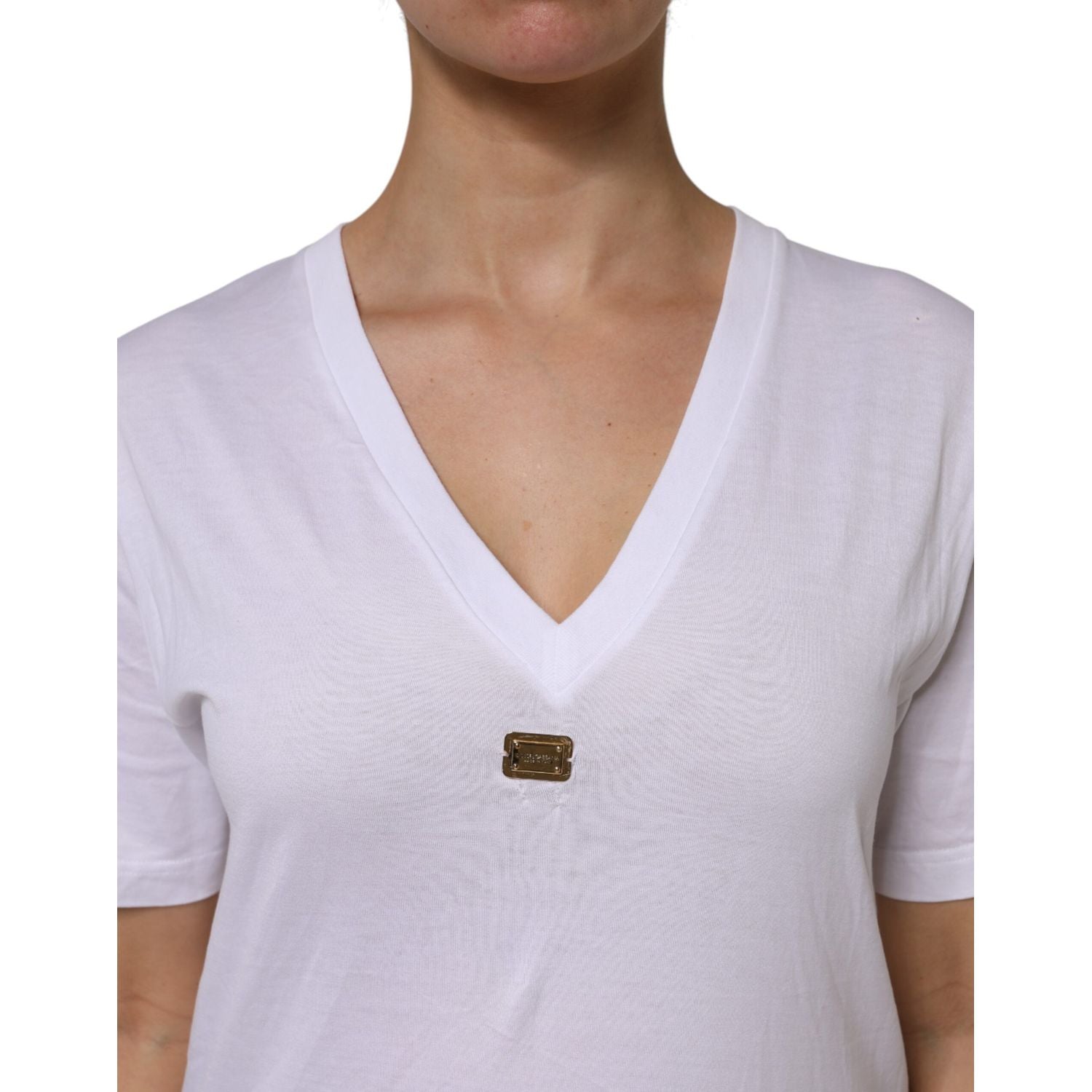 Dolce & Gabbana White Cotton Short Sleeve V-Neck Top T-shirt