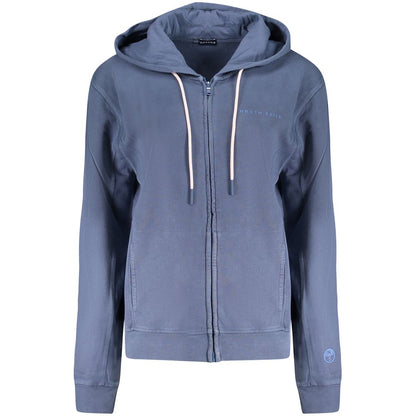 North Sails Blue Cotton Women Sweater with hood, zip closure, and embossed logo, ideal for casual outings.