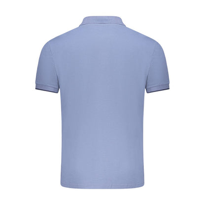 Back view of North Sails Blue Cotton Men Polo Shirt showcasing short sleeves and comfortable 100% cotton fabric.