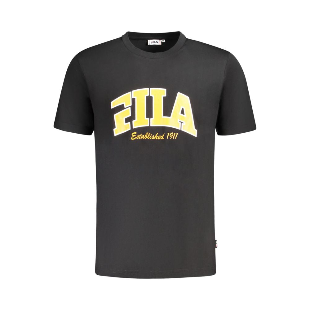 Fila Black Cotton Men T-Shirt with graphic print and logo, made of 100% cotton for comfort and style.