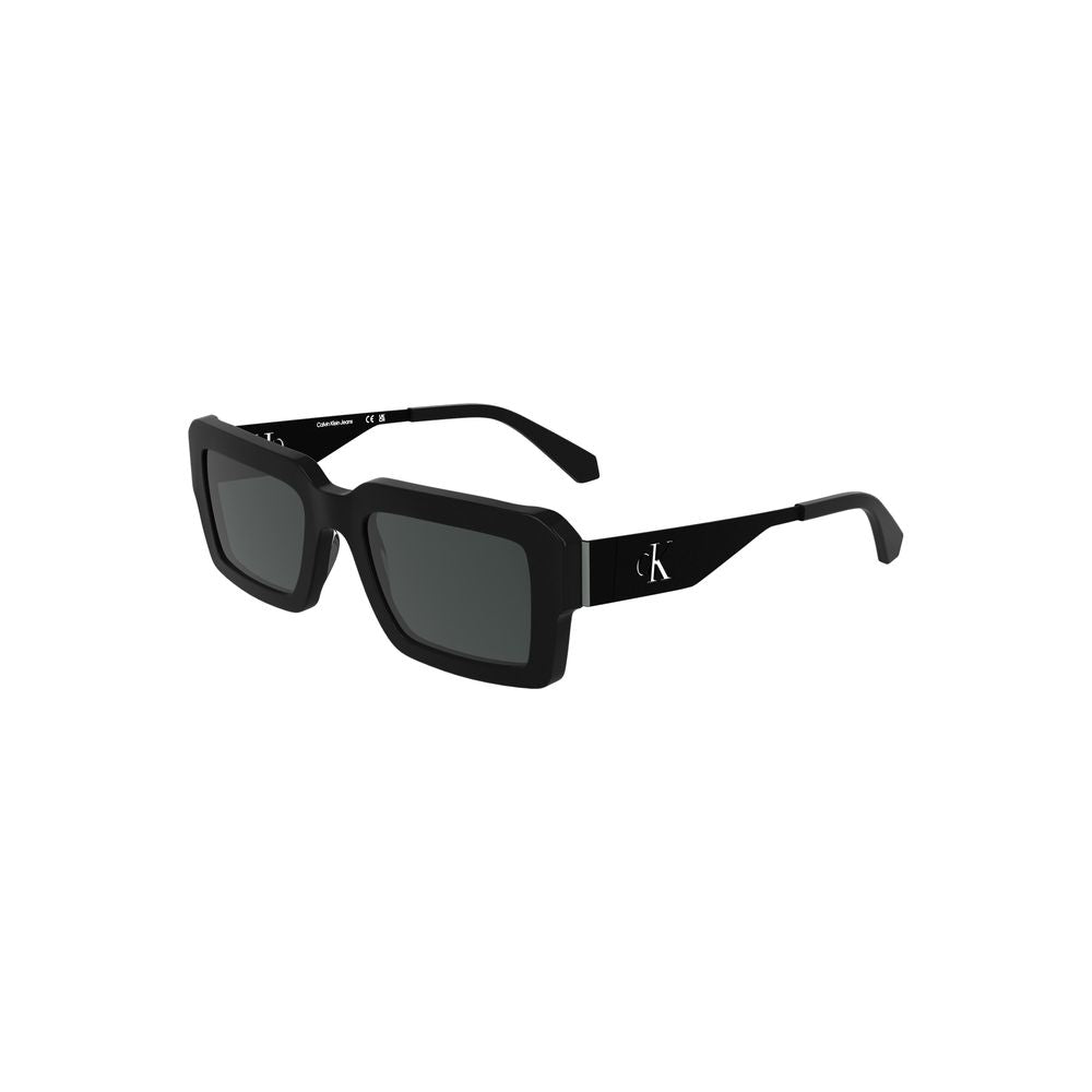 Calvin Klein Black Acetate Women Sunglasses with rectangular lenses and sleek black frame, perfect for stylish UV protection.