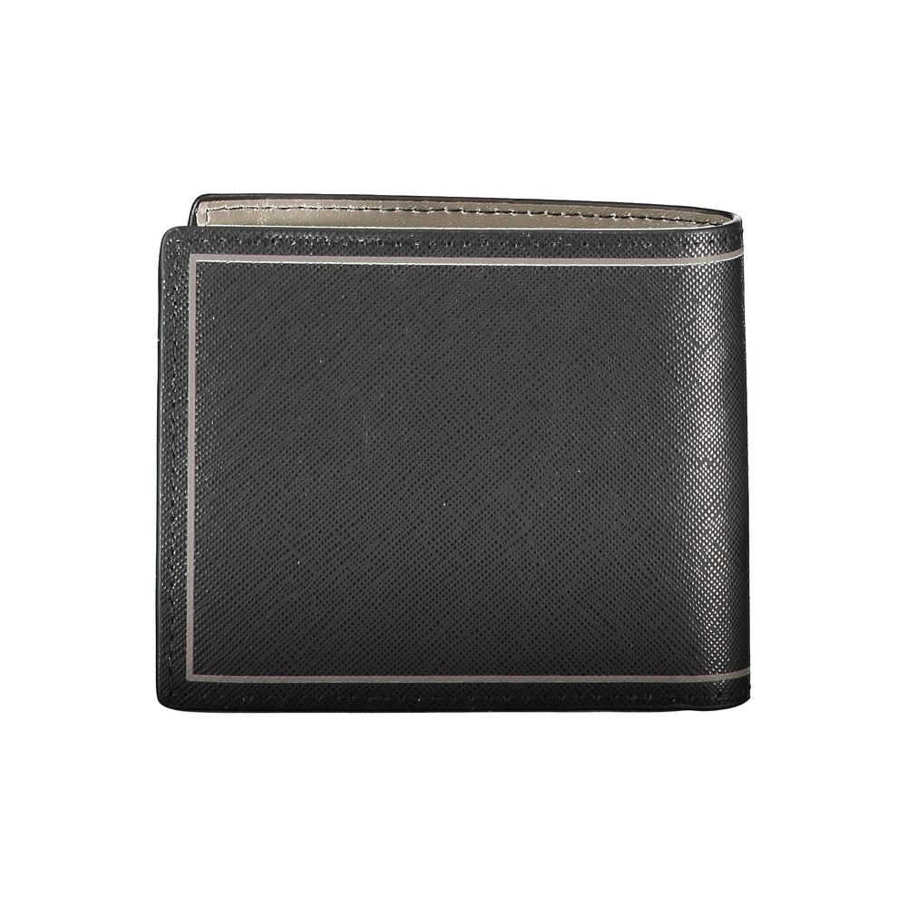 Tommy Hilfiger Black Leather Wallet with coin purse, card spaces, and contrast details displaying logo.