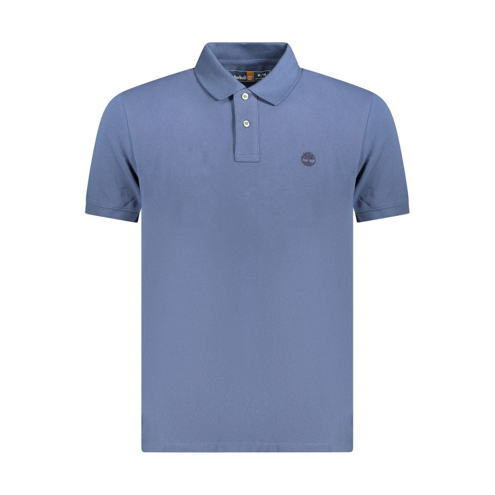 Timberland Blue Cotton Polo Shirt with short sleeves, regular fit, 2 buttons, and logo embroidery.