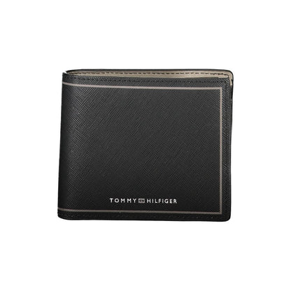 Tommy Hilfiger Black Leather Wallet with coin purse, card slots, and logo detail