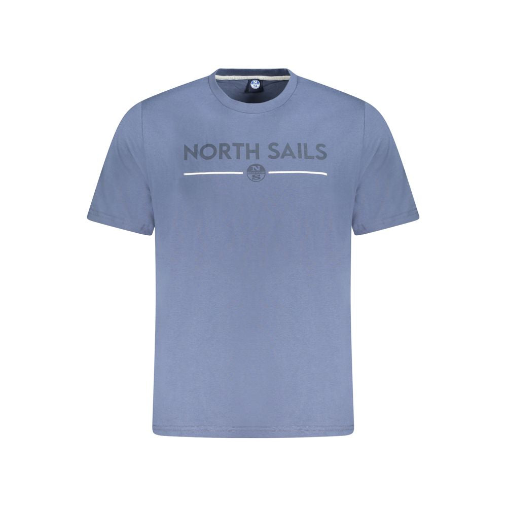 North Sails Blue Cotton Men T-Shirt with short sleeves and bold logo, ideal for casual and stylish outings.