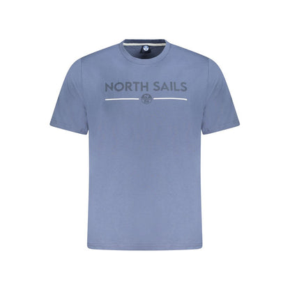 North Sails Blue Cotton Men T-Shirt with short sleeves and bold logo, ideal for casual and stylish outings.