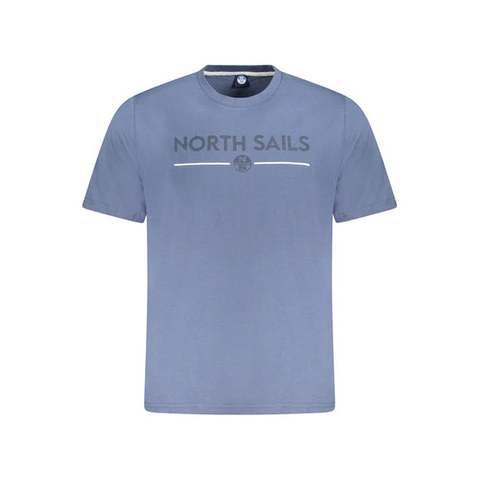 North Sails Blue Cotton Men T-Shirt with short sleeves and bold logo, ideal for casual and stylish outings.