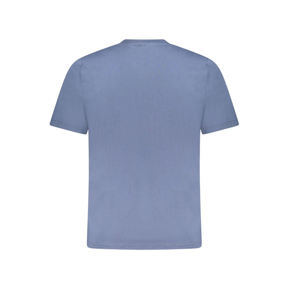 Back view of North Sails Blue Cotton Men T-Shirt, showcasing short sleeves and crew neck style for a trendy and comfortable look.