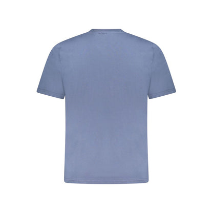 Back view of North Sails Blue Cotton Men T-Shirt, showcasing short sleeves and crew neck style for a trendy and comfortable look.
