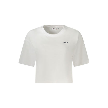 Fila White Cotton Women T-Shirt with logo, loose cropped design, for stylish casual wear, made from soft organic cotton.